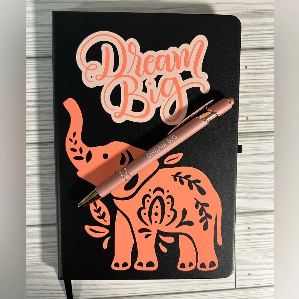 Hand Crafted Dream Big Black Journal and Rose Gold Pen